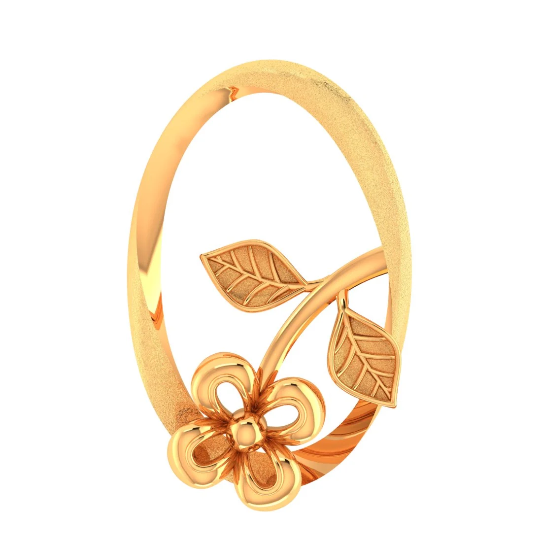14KT Gold Flora Halo Pendant – Floral Leaf Design with Minimal Circular Frame - Image 2
