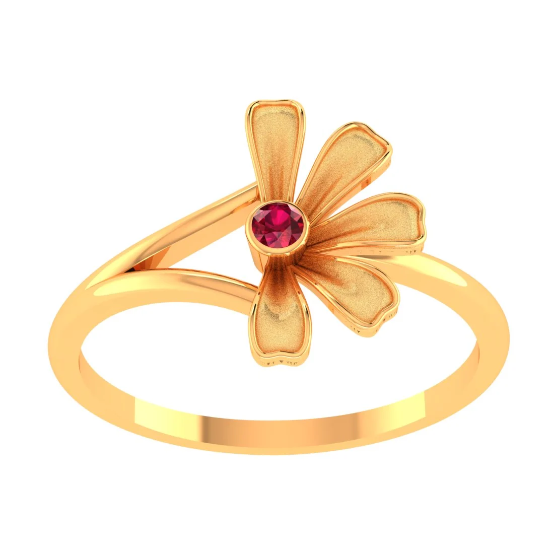 14KT Gold Flora Shine Women’s Floral Ring with Stone - Image 2
