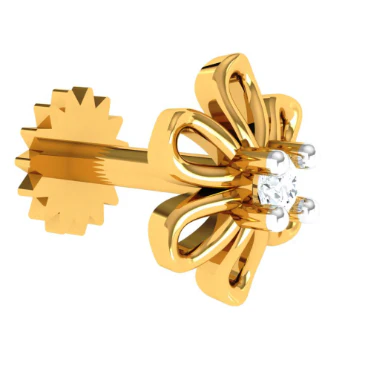 14KT Gold Floral Nose Ring - Image 5