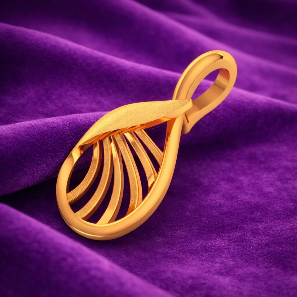 14KT Gold Ginkgo Curve Pendant – Leaf-Inspired Openwork Design