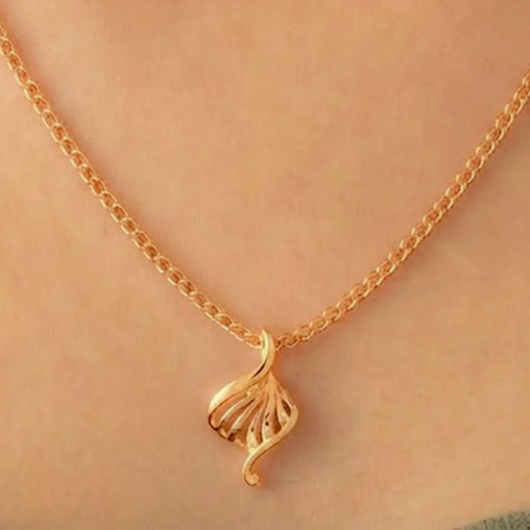 14KT Gold Ginkgo Flow Designer Pendant - Image 4