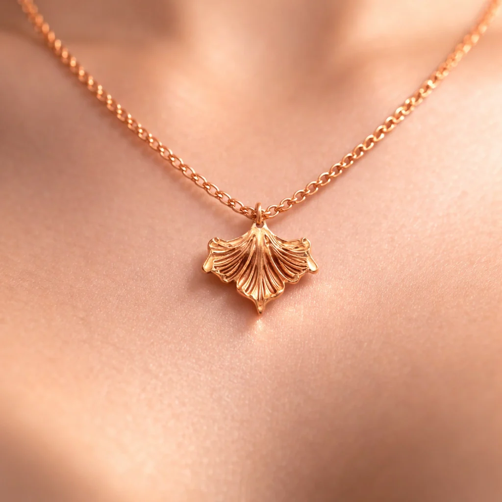 14KT Gold Ginkgo Leaf Pendant - Image 5