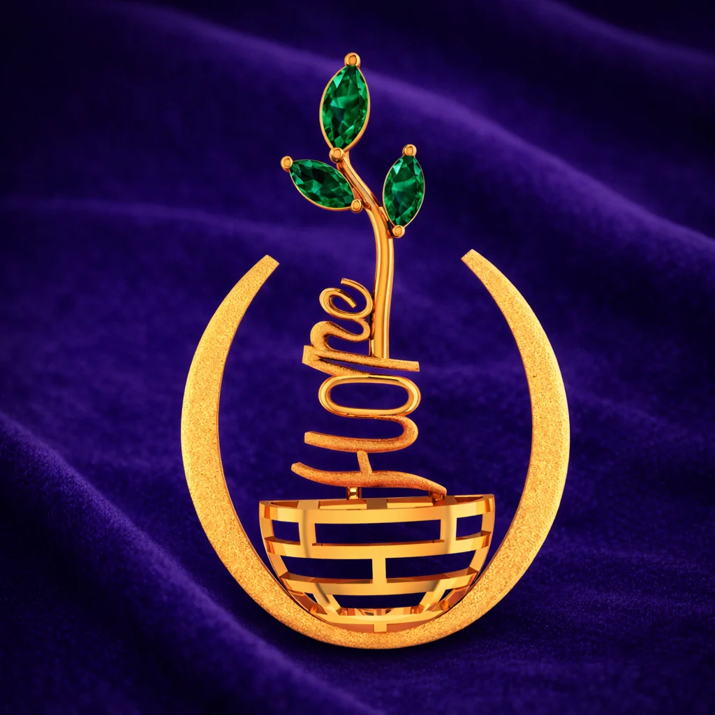14KT Gold Hope Leaf Pendant – Nature-Inspired Design with Green Stone Leaves