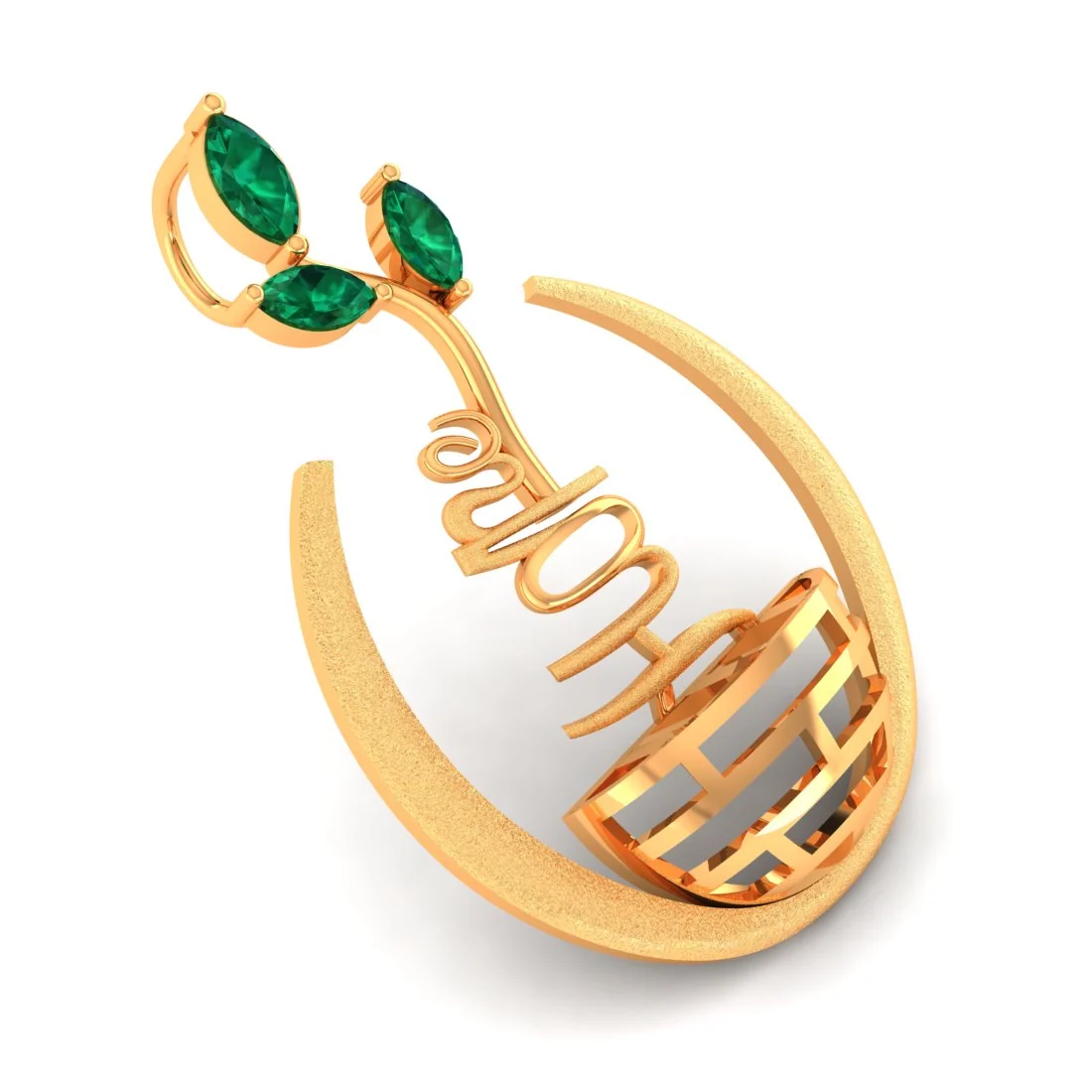 14KT Gold Hope Leaf Pendant – Nature-Inspired Design with Green Stone Leaves - Image 3