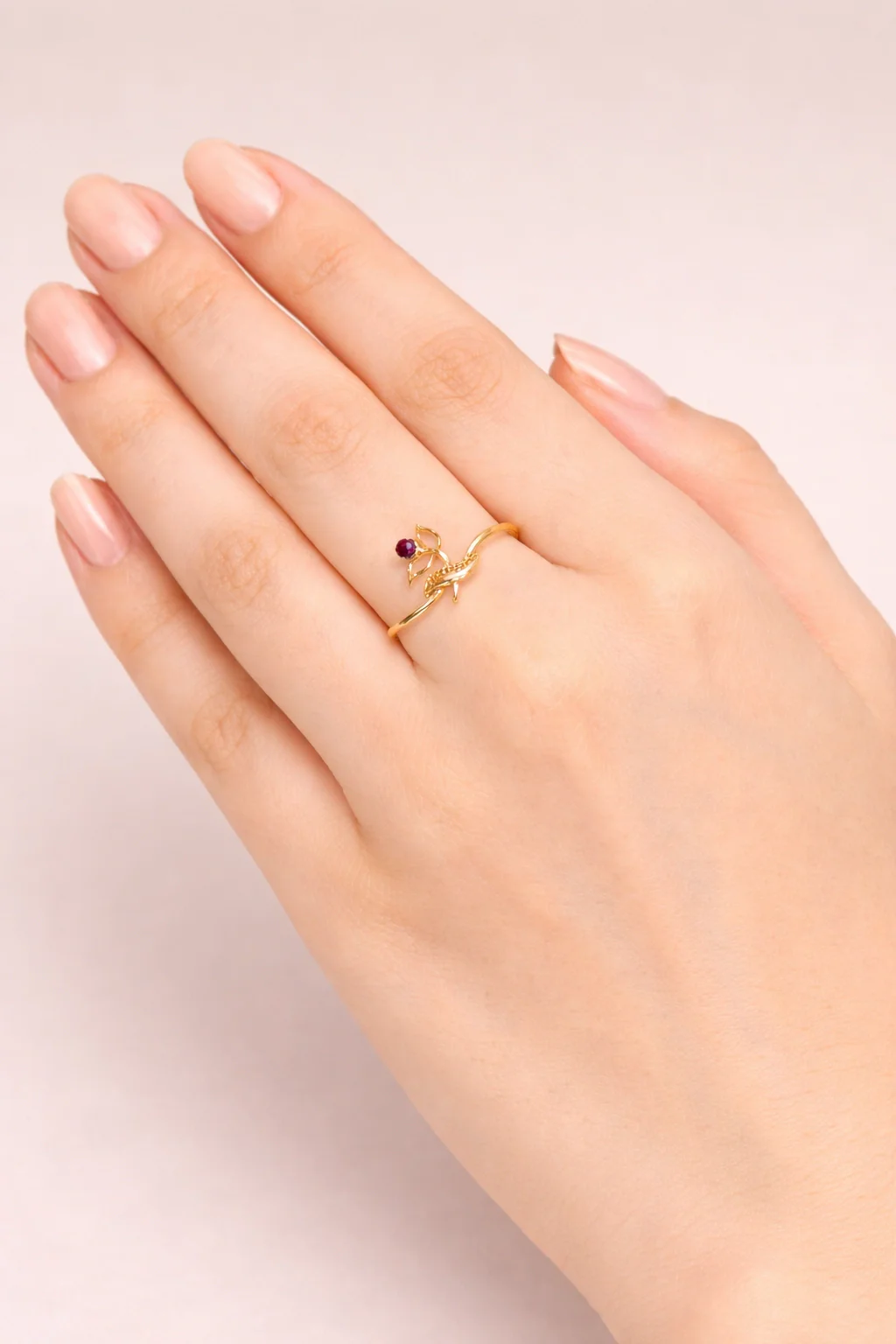 14KT Gold Leaf Bloom Women’s Nature-Inspired Ring with Stone - Image 5