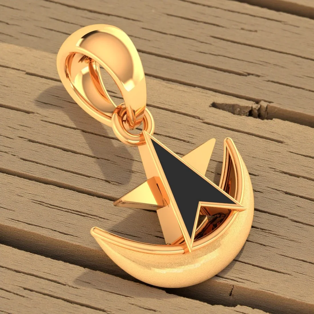 14KT Gold Moon Star Pendant (Without Chain) - Image 5