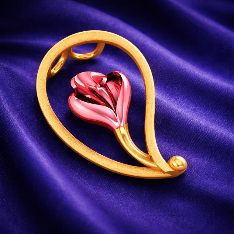 14KT Gold Pendant Embrace Heart Bloom Dual Tone Design