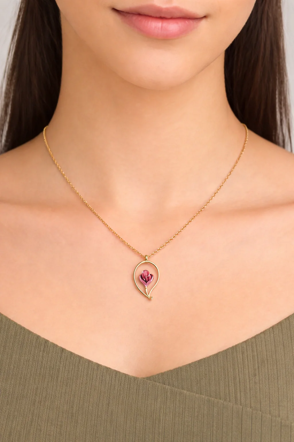 14KT Gold Pendant Embrace Heart Bloom Dual Tone Design - Image 4