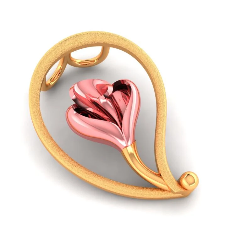 14KT Gold Pendant Embrace Heart Bloom Dual Tone Design - Image 5