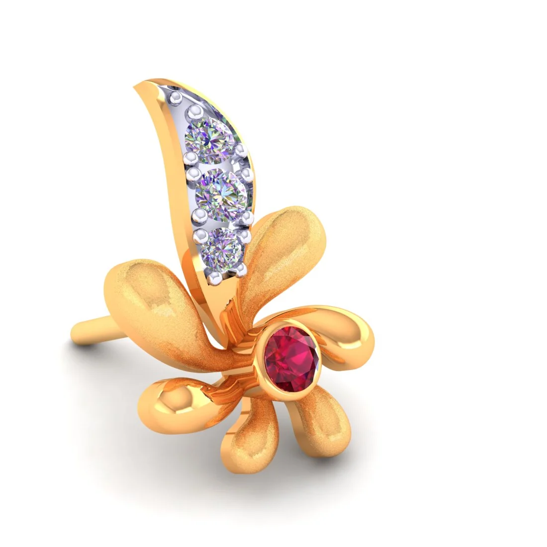 14KT Gold Petal Spark Designer Nosepin with Stones - Image 5