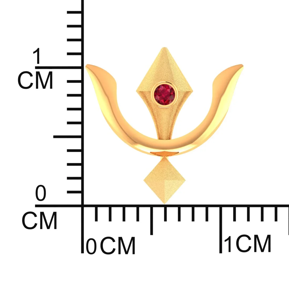 14KT Gold Trishul Pendant with Red Stone (Without Chain) - Image 4