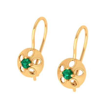 14KT Green Stone Studded Gold Earring With Impeccable Finish - Image 4