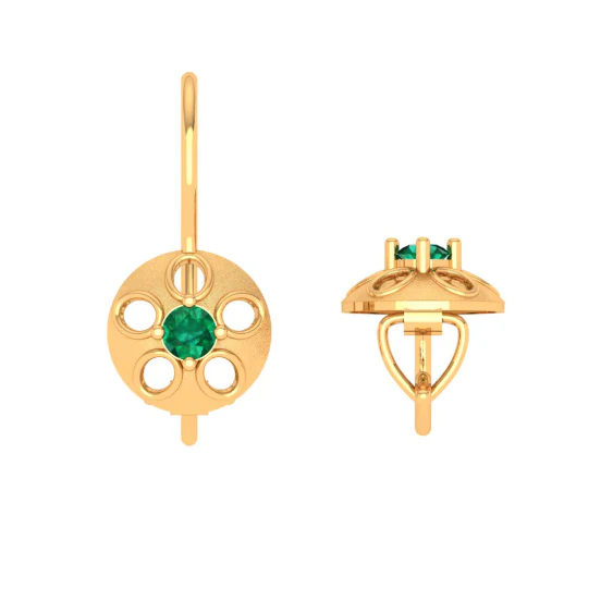 14KT Green Stone Studded Gold Earring With Impeccable Finish - Image 6