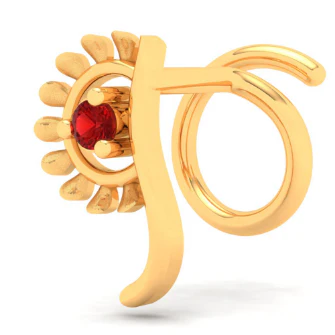 14KT Hand-fan Shaped Gold Nosepin With A Red Stone From Online Exclusive Collection - Image 3