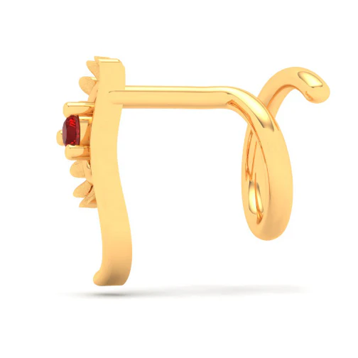 14KT Hand-fan Shaped Gold Nosepin With A Red Stone From Online Exclusive Collection - Image 4