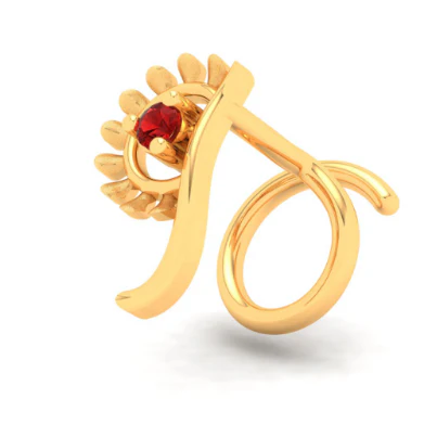 14KT Hand-fan Shaped Gold Nosepin With A Red Stone From Online Exclusive Collection - Image 5