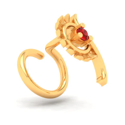 14KT Hand-fan Shaped Gold Nosepin With A Red Stone From Online Exclusive Collection - Image 6