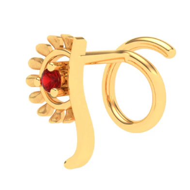 14KT Hand-fan Shaped Gold Nosepin With A Red Stone From Online Exclusive Collection - Image 7
