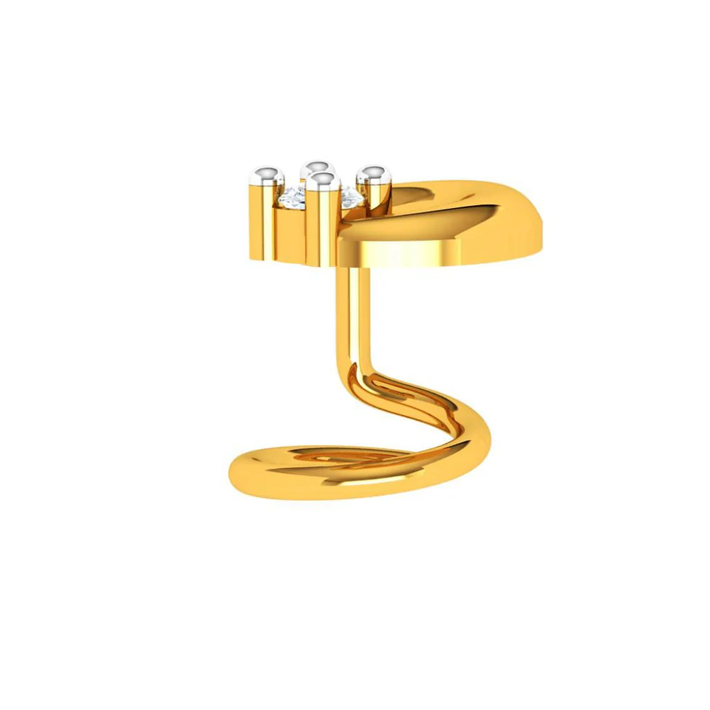 14KT Impeccably Designed Stone Studded Gold Nose Pin For You - Image 3
