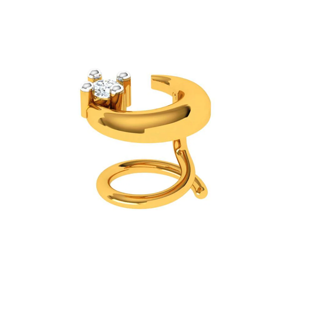 14KT Impeccably Designed Stone Studded Gold Nose Pin For You - Image 5