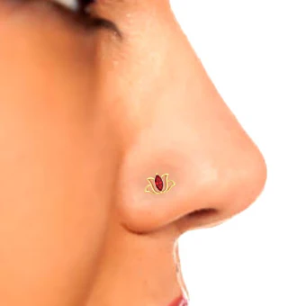 14KT Lotus Shaped Stud Gold Nosepin With A Red Stone From Online Exclusive Collection - Image 7