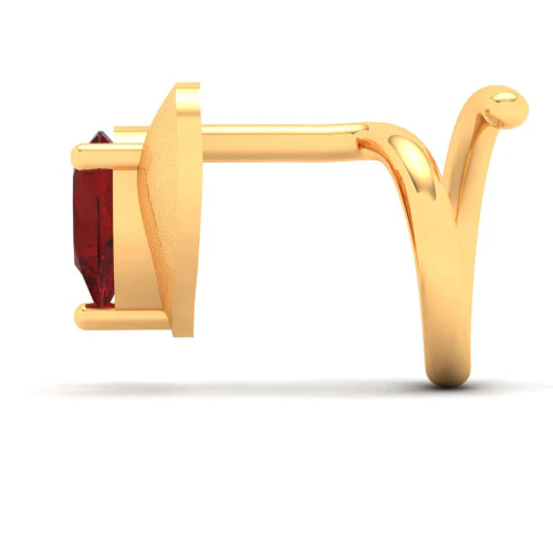 14KT Love Shaped Stud Gold Nosepin With Red Stone From Online Exclusive Collection - Image 3