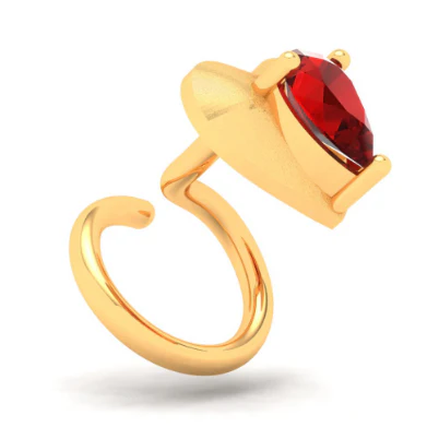 14KT Love Shaped Stud Gold Nosepin With Red Stone From Online Exclusive Collection - Image 4