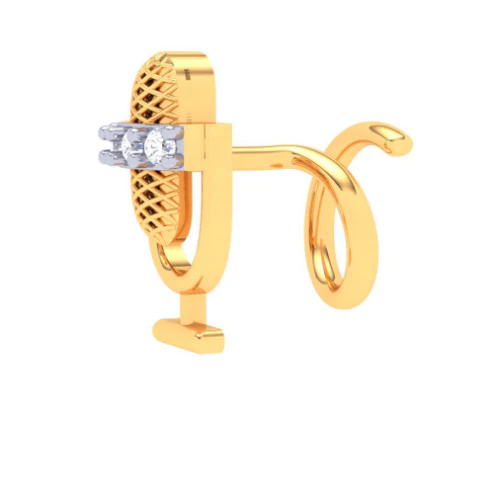 14KT Microphone Shaped Gold Nosepin With Three Stones From Online Exclusive - Image 2