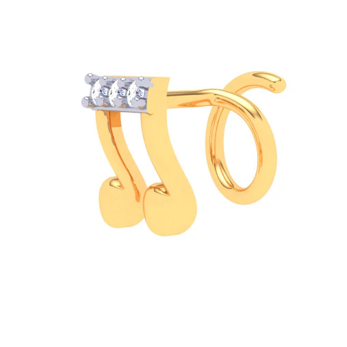 14KT Musical Note Gold Nosepin With Three Stones From Online Exclusive - Image 3