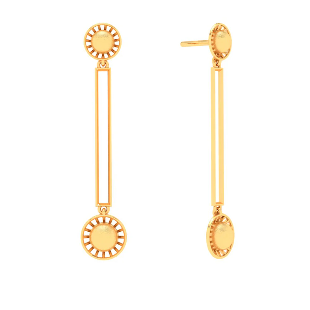 14KT Round Shape Gold Stud Earring With A Drop From Amazea Collection - Image 2