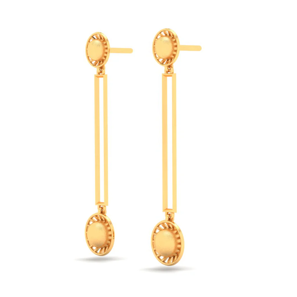 14KT Round Shape Gold Stud Earring With A Drop From Amazea Collection - Image 4