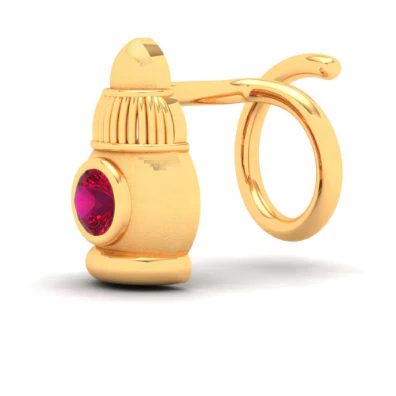 14KT Sindoor Case Shaped Gold Nosepin With A Red Stone From Online Exclusive Collection - Image 2