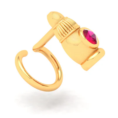 14KT Sindoor Case Shaped Gold Nosepin With A Red Stone From Online Exclusive Collection - Image 4