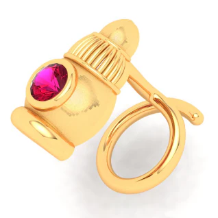 14KT Sindoor Case Shaped Gold Nosepin With A Red Stone From Online Exclusive Collection - Image 5