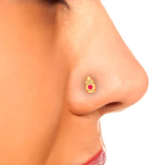 14KT Sindoor Case Shaped Gold Nosepin With A Red Stone From Online Exclusive Collection - Image 6