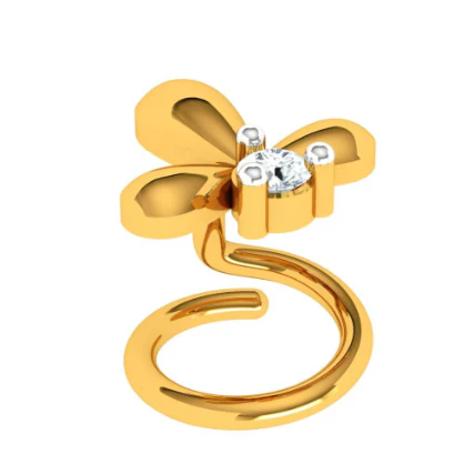 14KT Stone Studded Dazzling Gold Nose Pin - Image 4