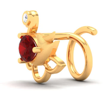 14KT Swan Shaped Stud Gold Nosepin With A Red And Yellow Stone From Online Exclusive Collection - Image 2