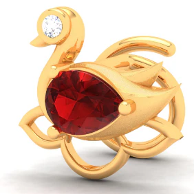 14KT Swan Shaped Stud Gold Nosepin With A Red And Yellow Stone From Online Exclusive Collection - Image 3