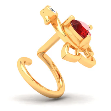 14KT Swan Shaped Stud Gold Nosepin With A Red And Yellow Stone From Online Exclusive Collection - Image 4