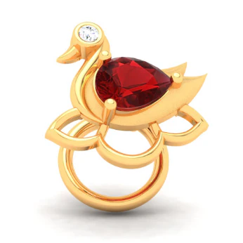 14KT Swan Shaped Stud Gold Nosepin With A Red And Yellow Stone From Online Exclusive Collection - Image 5