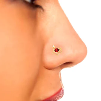 14KT Swan Shaped Stud Gold Nosepin With A Red And Yellow Stone From Online Exclusive Collection - Image 7