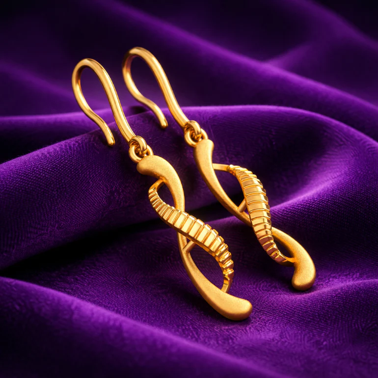 14KT Twist Drop Gold Earrings – Sleek Dual-Tone Texture