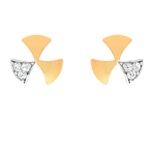 14KT Windmill Themed Stone Studded Gold Earring