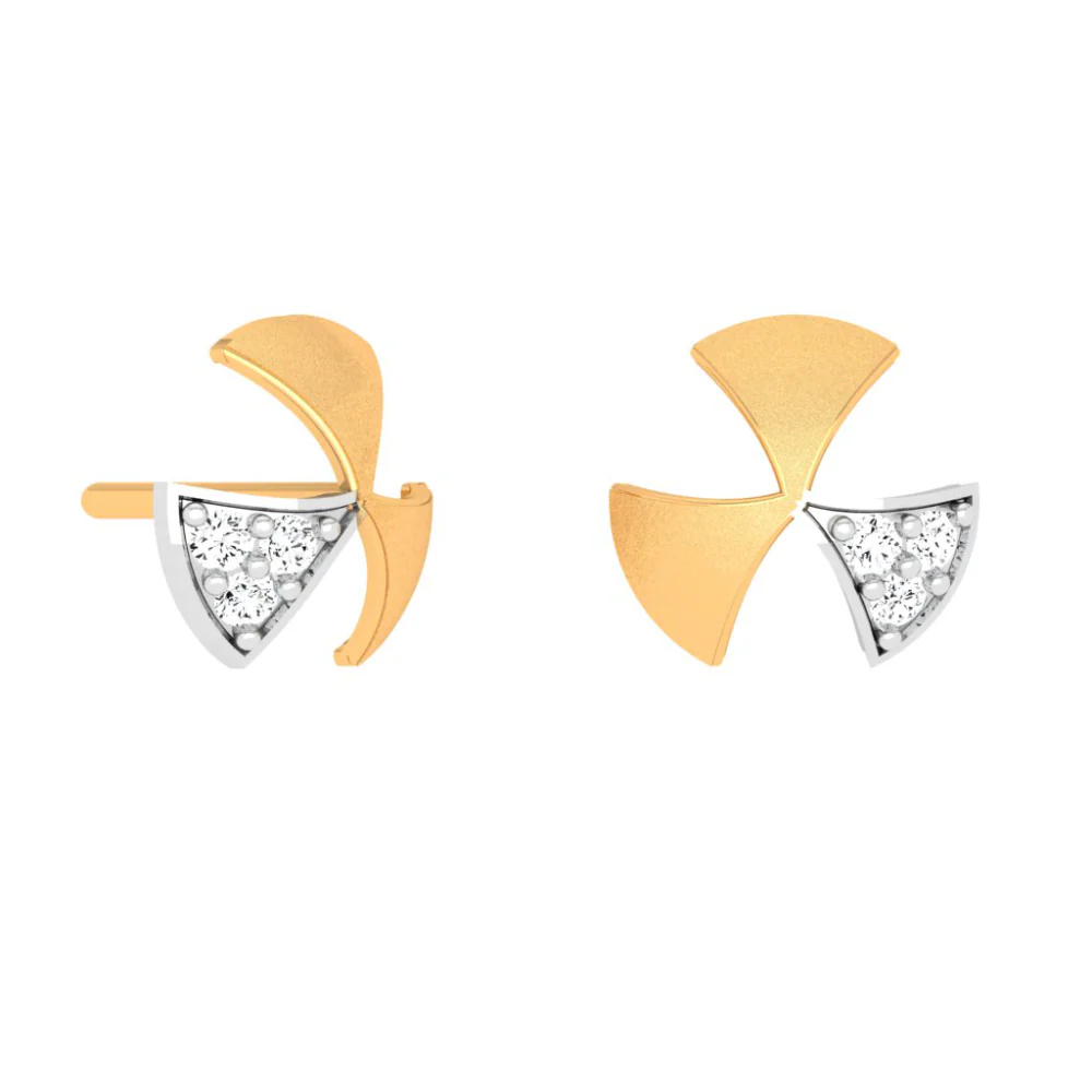 14KT Windmill Themed Stone Studded Gold Earring - Image 2