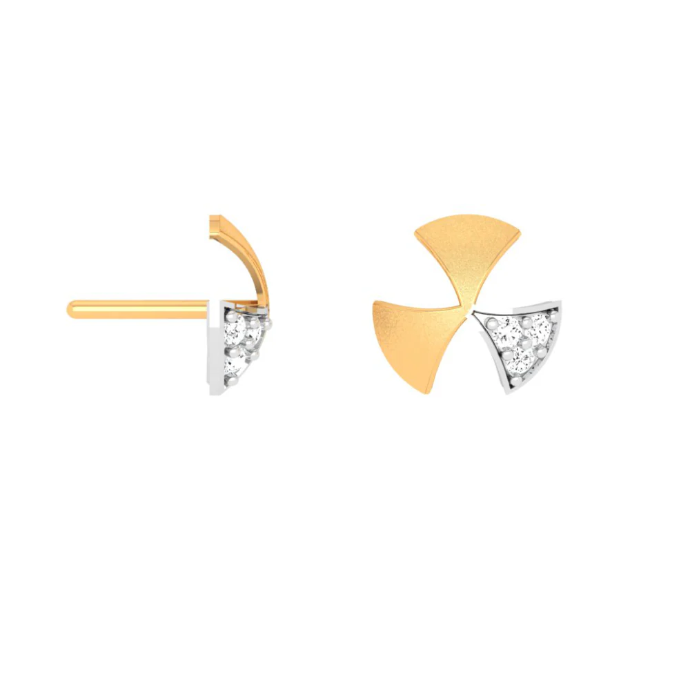 14KT Windmill Themed Stone Studded Gold Earring - Image 3