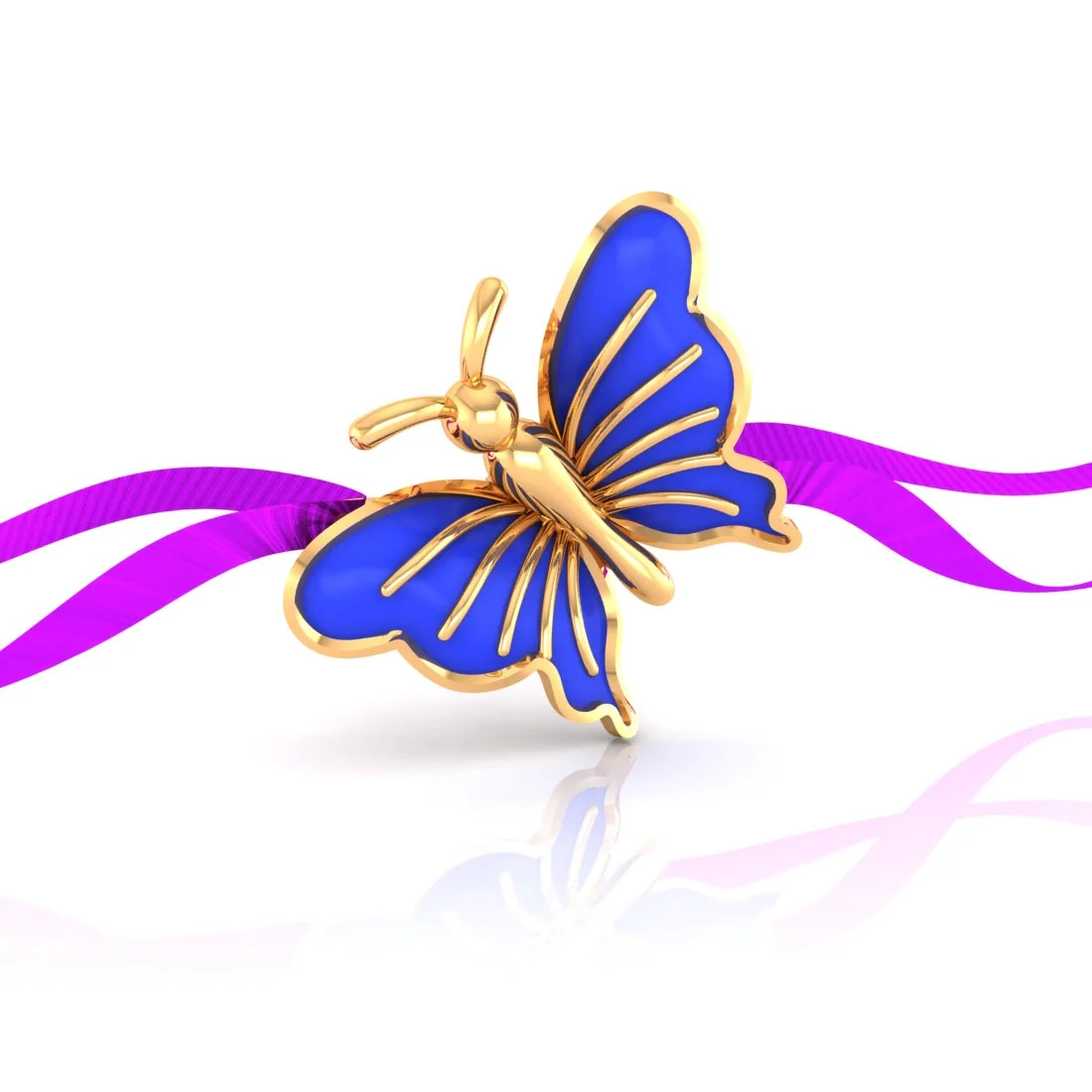 14KT Yellow Gold Butterfly Blue Enamel Rakhi for Men's - Image 2