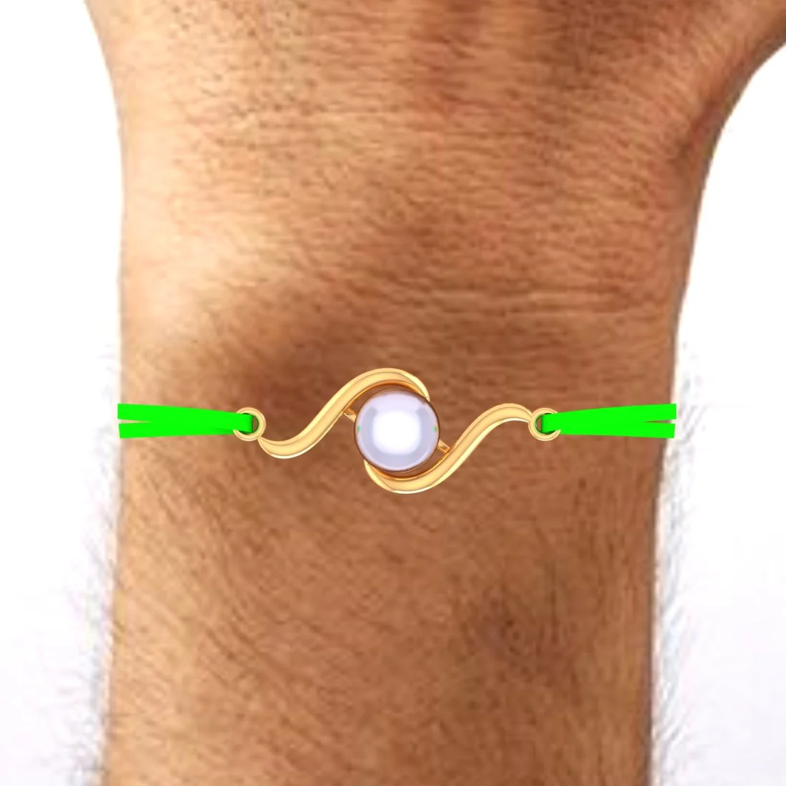 14KT Yellow Gold Elegant Design Wave Plastic Pearl Rakhi for Men's - Image 4