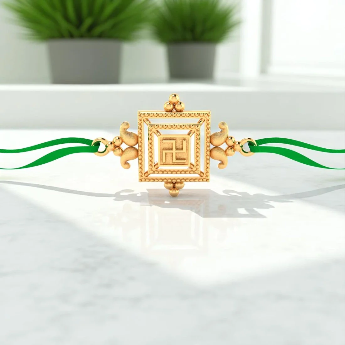 14KT Yellow Gold Traditional Swastik Rakhi for Men's