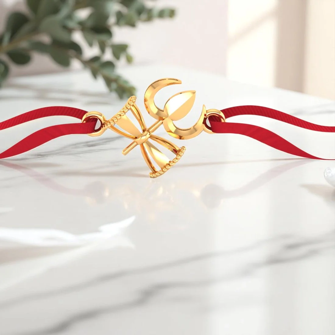 14KT Yellow Gold Trishul Damru Rakhi for Men's