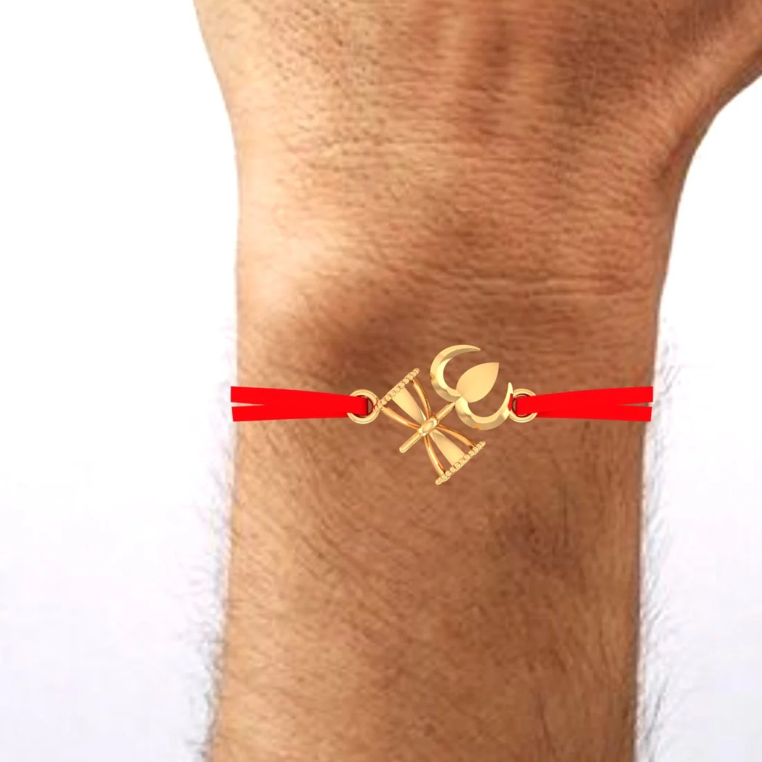 14KT Yellow Gold Trishul Damru Rakhi for Men's - Image 5
